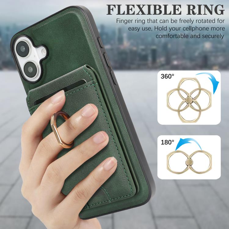 For iPhone 17 Kalebol Strong MagSafe Ring Magnetic Card Bag Holder Leather Phone Case(Green) by Kalebol