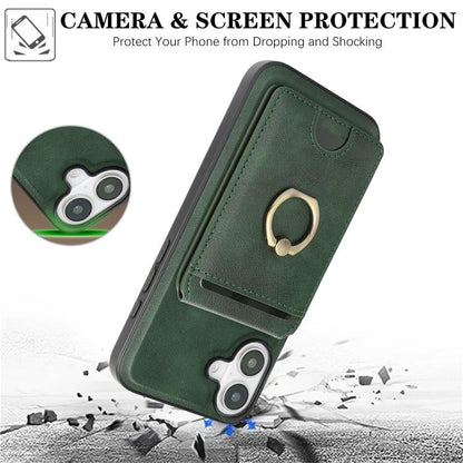 For iPhone 17 Kalebol Strong MagSafe Ring Magnetic Card Bag Holder Leather Phone Case(Green) by Kalebol