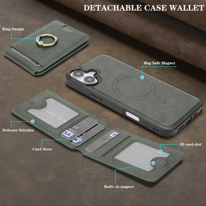 For iPhone 17 Kalebol Strong MagSafe Ring Magnetic Card Bag Holder Leather Phone Case(Green) by Kalebol