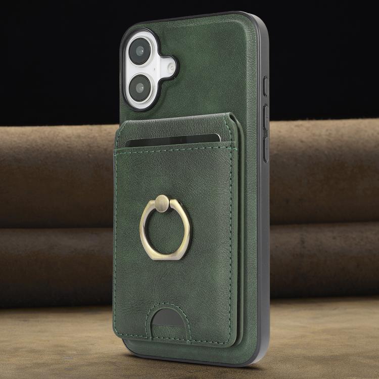 For iPhone 17 Kalebol Strong MagSafe Ring Magnetic Card Bag Holder Leather Phone Case(Green) by Kalebol