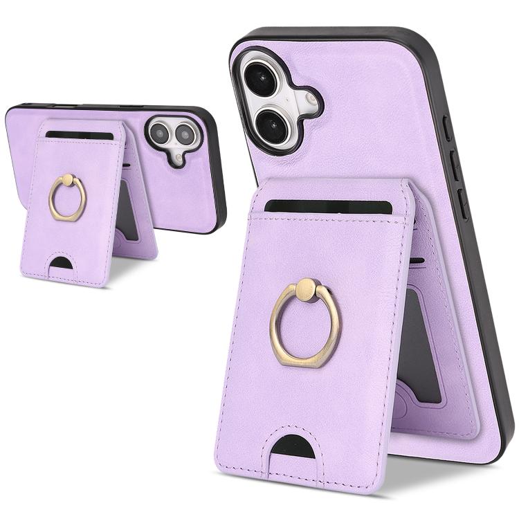 For iPhone 17 Kalebol Strong MagSafe Ring Magnetic Card Bag Holder Leather Phone Case(Purple) by Kalebol