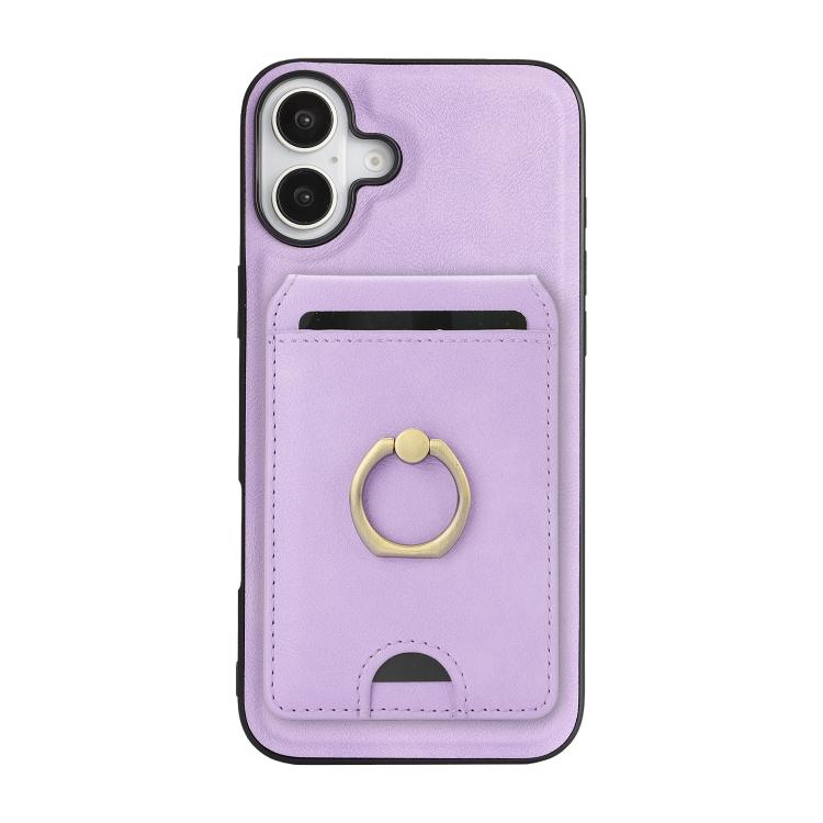 For iPhone 17 Kalebol Strong MagSafe Ring Magnetic Card Bag Holder Leather Phone Case(Purple) by Kalebol