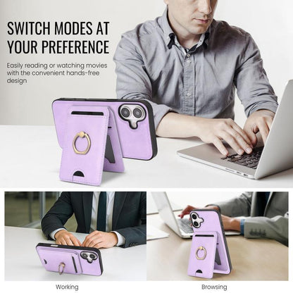 For iPhone 17 Kalebol Strong MagSafe Ring Magnetic Card Bag Holder Leather Phone Case(Purple) by Kalebol