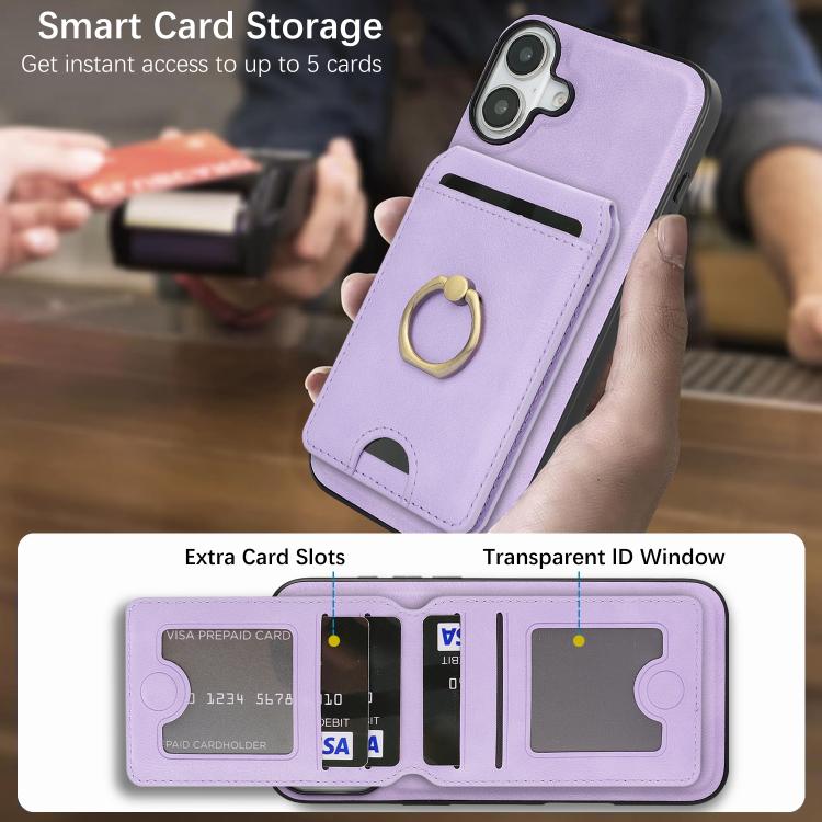 For iPhone 17 Kalebol Strong MagSafe Ring Magnetic Card Bag Holder Leather Phone Case(Purple) by Kalebol