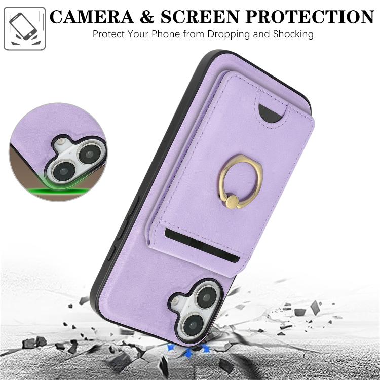 For iPhone 17 Kalebol Strong MagSafe Ring Magnetic Card Bag Holder Leather Phone Case(Purple) by Kalebol