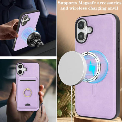For iPhone 17 Kalebol Strong MagSafe Ring Magnetic Card Bag Holder Leather Phone Case(Purple) by Kalebol