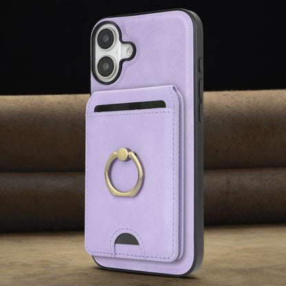 For iPhone 17 Kalebol Strong MagSafe Ring Magnetic Card Bag Holder Leather Phone Case(Purple) by Kalebol
