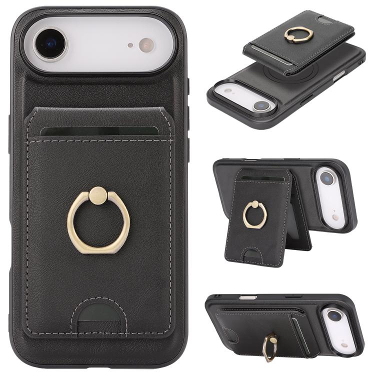 For iPhone Air Kalebol Strong MagSafe Ring Magnetic Card Bag Holder Leather Phone Case(Black) by Kalebol