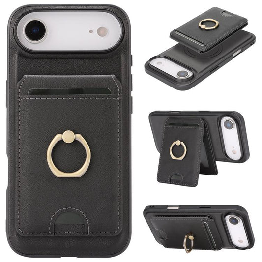 For iPhone Air Kalebol Strong MagSafe Ring Magnetic Card Bag Holder Leather Phone Case(Black) by Kalebol