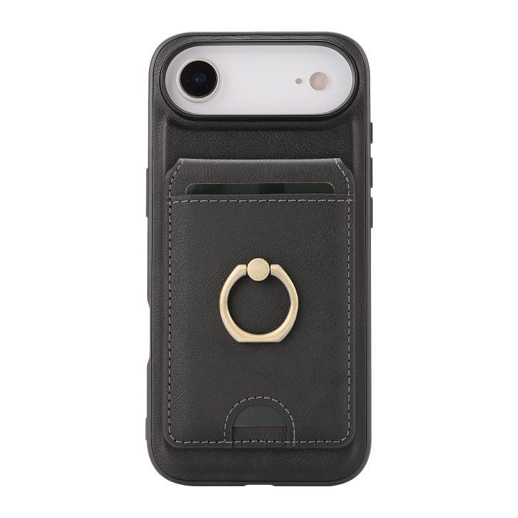 For iPhone Air Kalebol Strong MagSafe Ring Magnetic Card Bag Holder Leather Phone Case(Black) by Kalebol