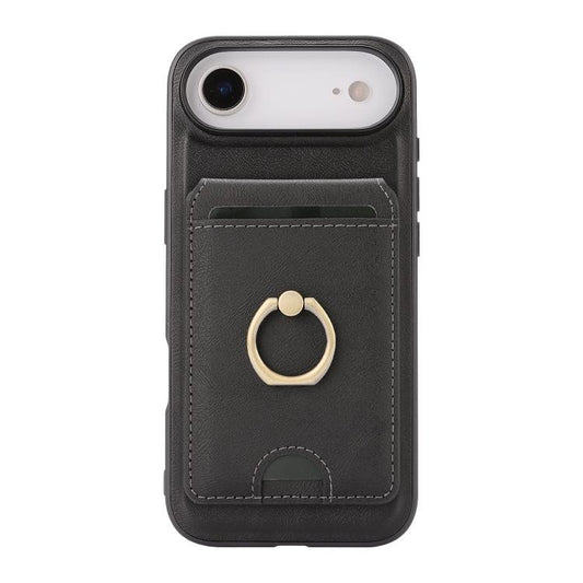 For iPhone Air Kalebol Strong MagSafe Ring Magnetic Card Bag Holder Leather Phone Case(Black) by Kalebol
