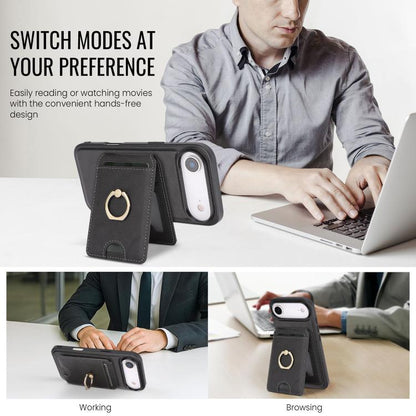 For iPhone Air Kalebol Strong MagSafe Ring Magnetic Card Bag Holder Leather Phone Case(Black) by Kalebol