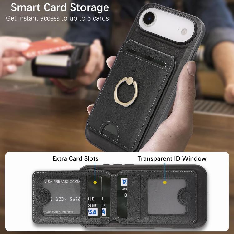 For iPhone Air Kalebol Strong MagSafe Ring Magnetic Card Bag Holder Leather Phone Case(Black) by Kalebol