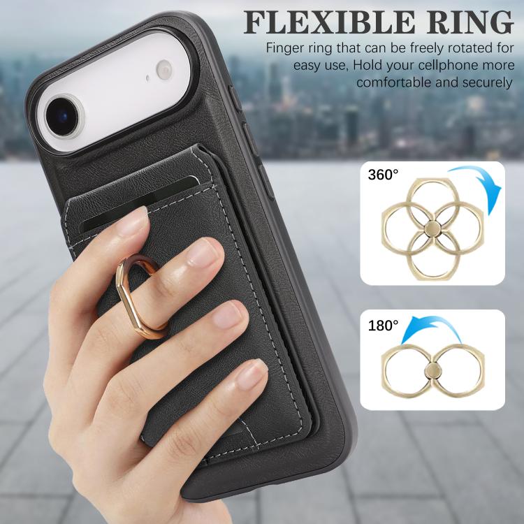 For iPhone Air Kalebol Strong MagSafe Ring Magnetic Card Bag Holder Leather Phone Case(Black) by Kalebol