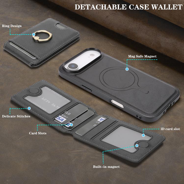 For iPhone Air Kalebol Strong MagSafe Ring Magnetic Card Bag Holder Leather Phone Case(Black) by Kalebol