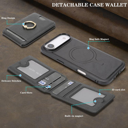 For iPhone Air Kalebol Strong MagSafe Ring Magnetic Card Bag Holder Leather Phone Case(Black) by Kalebol