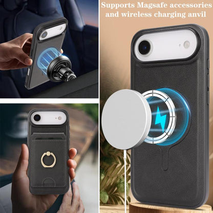 For iPhone Air Kalebol Strong MagSafe Ring Magnetic Card Bag Holder Leather Phone Case(Black) by Kalebol