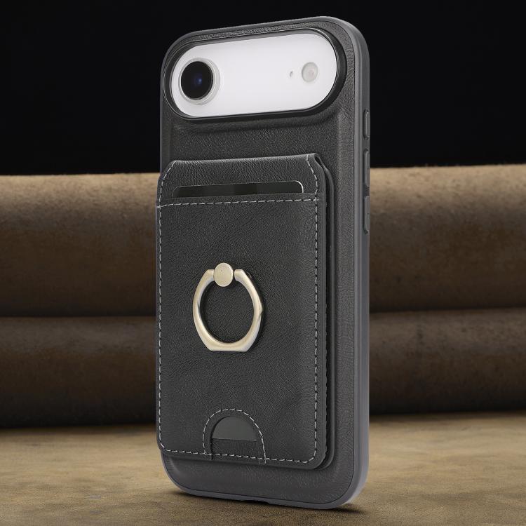 For iPhone Air Kalebol Strong MagSafe Ring Magnetic Card Bag Holder Leather Phone Case(Black) by Kalebol
