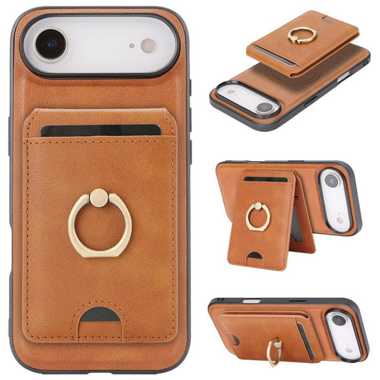 For iPhone Air Kalebol Strong MagSafe Ring Magnetic Card Bag Holder Leather Phone Case(Brown) by Kalebol