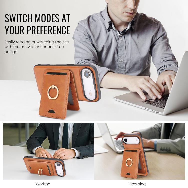 For iPhone Air Kalebol Strong MagSafe Ring Magnetic Card Bag Holder Leather Phone Case(Brown) by Kalebol