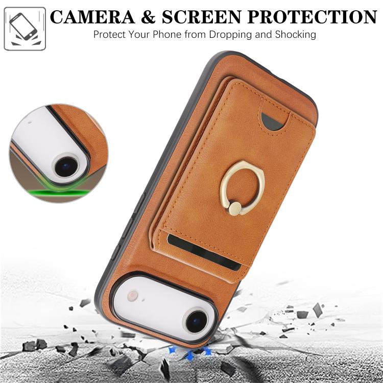 For iPhone Air Kalebol Strong MagSafe Ring Magnetic Card Bag Holder Leather Phone Case(Brown) by Kalebol