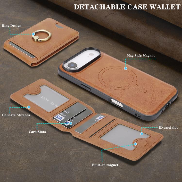 For iPhone Air Kalebol Strong MagSafe Ring Magnetic Card Bag Holder Leather Phone Case(Brown) by Kalebol