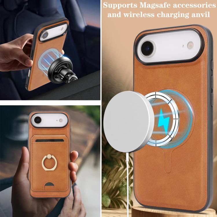 For iPhone Air Kalebol Strong MagSafe Ring Magnetic Card Bag Holder Leather Phone Case(Brown) by Kalebol