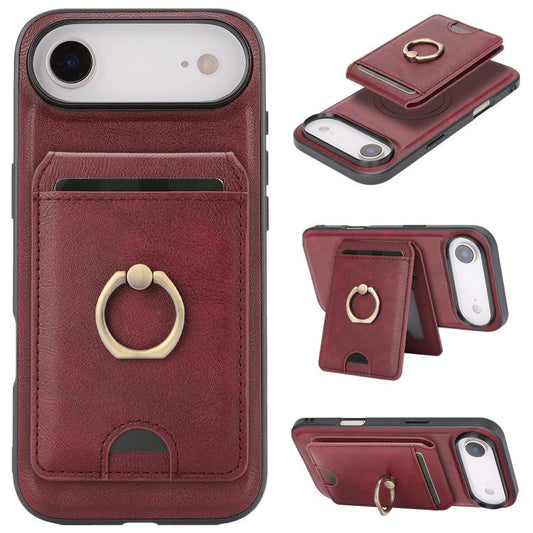 For iPhone Air Kalebol Strong MagSafe Ring Magnetic Card Bag Holder Leather Phone Case(Red) by Kalebol