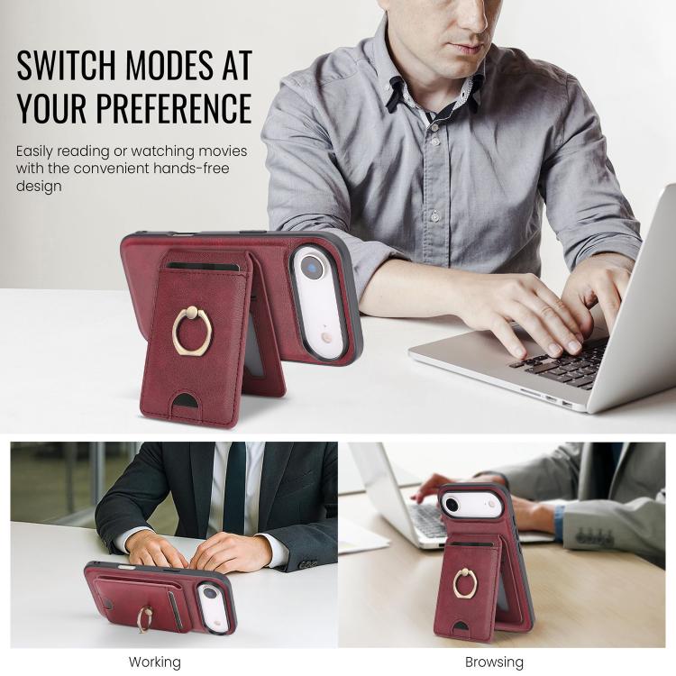 For iPhone Air Kalebol Strong MagSafe Ring Magnetic Card Bag Holder Leather Phone Case(Red) by Kalebol