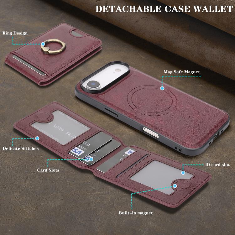 For iPhone Air Kalebol Strong MagSafe Ring Magnetic Card Bag Holder Leather Phone Case(Red) by Kalebol