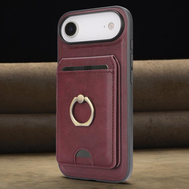 For iPhone Air Kalebol Strong MagSafe Ring Magnetic Card Bag Holder Leather Phone Case(Red) by Kalebol