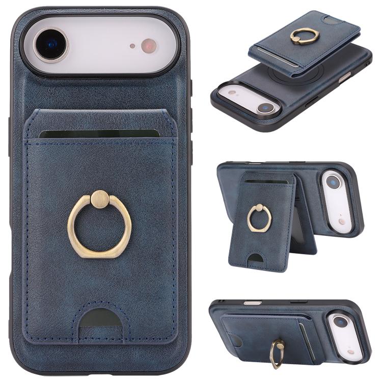 For iPhone Air Kalebol Strong MagSafe Ring Magnetic Card Bag Holder Leather Phone Case(Blue) by Kalebol