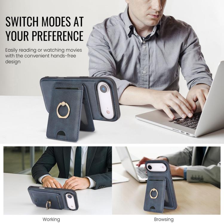 For iPhone Air Kalebol Strong MagSafe Ring Magnetic Card Bag Holder Leather Phone Case(Blue) by Kalebol