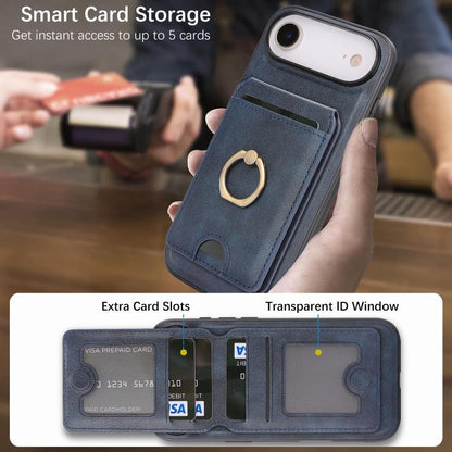 For iPhone Air Kalebol Strong MagSafe Ring Magnetic Card Bag Holder Leather Phone Case(Blue) by Kalebol