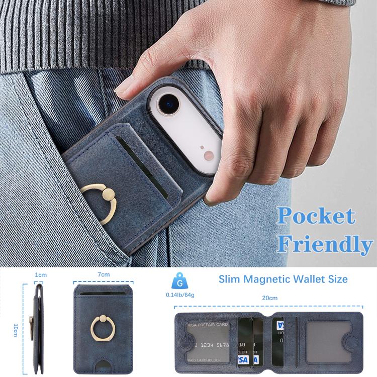 For iPhone Air Kalebol Strong MagSafe Ring Magnetic Card Bag Holder Leather Phone Case(Blue) by Kalebol
