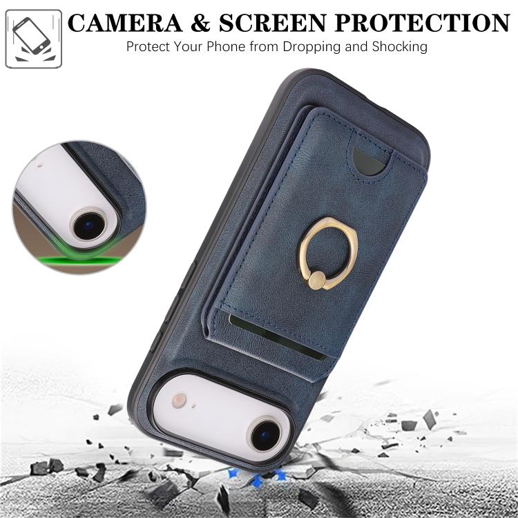 For iPhone Air Kalebol Strong MagSafe Ring Magnetic Card Bag Holder Leather Phone Case(Blue) by Kalebol