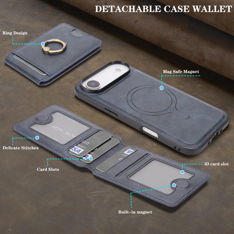 For iPhone Air Kalebol Strong MagSafe Ring Magnetic Card Bag Holder Leather Phone Case(Blue) by Kalebol