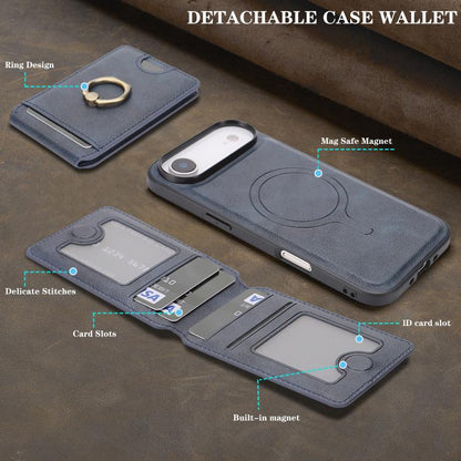 For iPhone Air Kalebol Strong MagSafe Ring Magnetic Card Bag Holder Leather Phone Case(Blue) by Kalebol