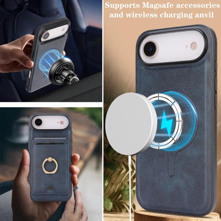 For iPhone Air Kalebol Strong MagSafe Ring Magnetic Card Bag Holder Leather Phone Case(Blue) by Kalebol