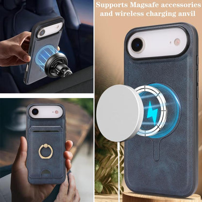 For iPhone Air Kalebol Strong MagSafe Ring Magnetic Card Bag Holder Leather Phone Case(Blue) by Kalebol