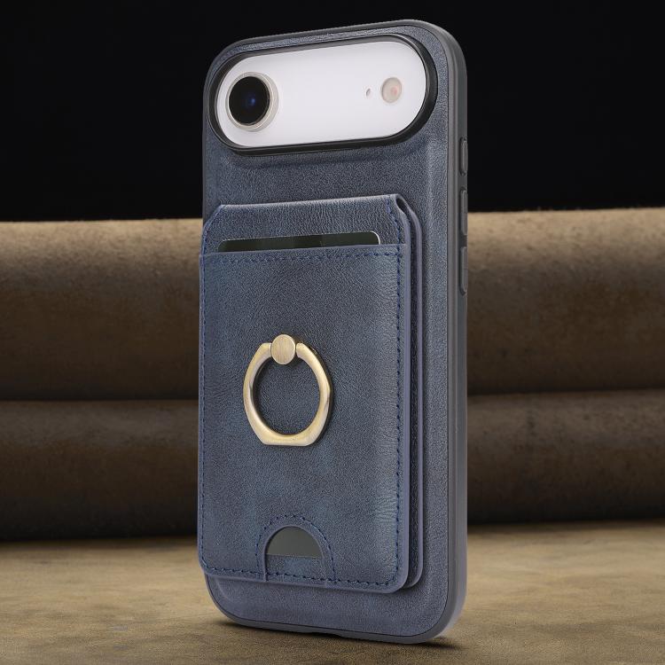 For iPhone Air Kalebol Strong MagSafe Ring Magnetic Card Bag Holder Leather Phone Case(Blue) by Kalebol