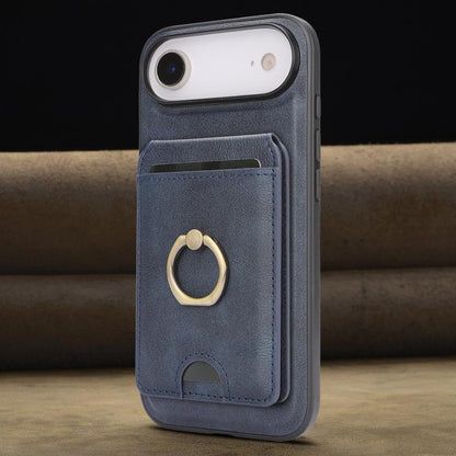 For iPhone Air Kalebol Strong MagSafe Ring Magnetic Card Bag Holder Leather Phone Case(Blue) by Kalebol