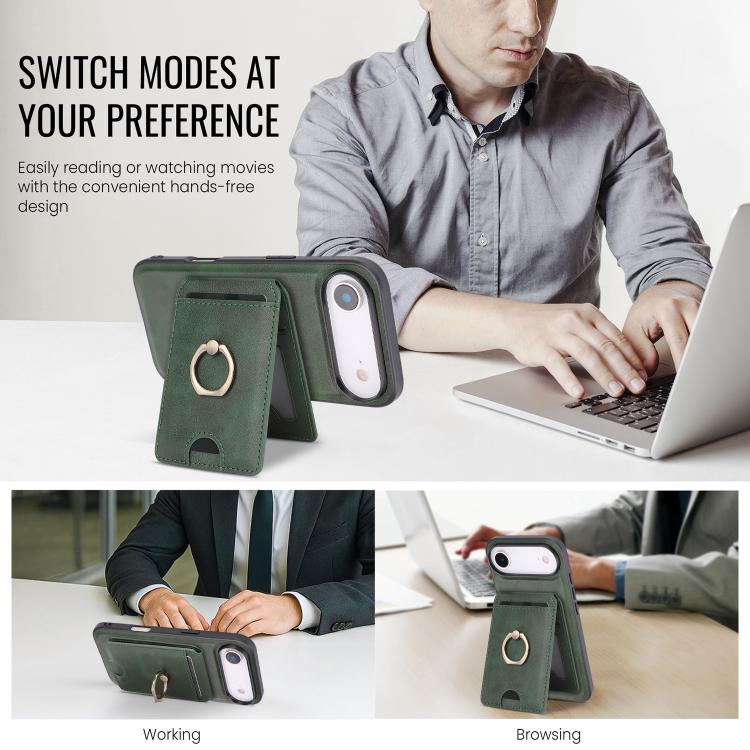 For iPhone Air Kalebol Strong MagSafe Ring Magnetic Card Bag Holder Leather Phone Case(Green) by Kalebol