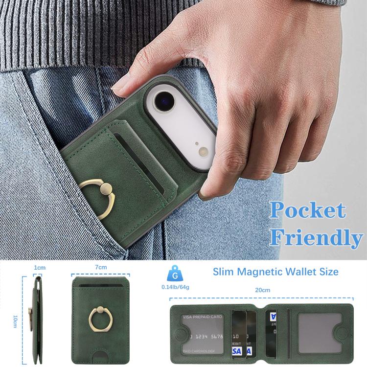 For iPhone Air Kalebol Strong MagSafe Ring Magnetic Card Bag Holder Leather Phone Case(Green) by Kalebol