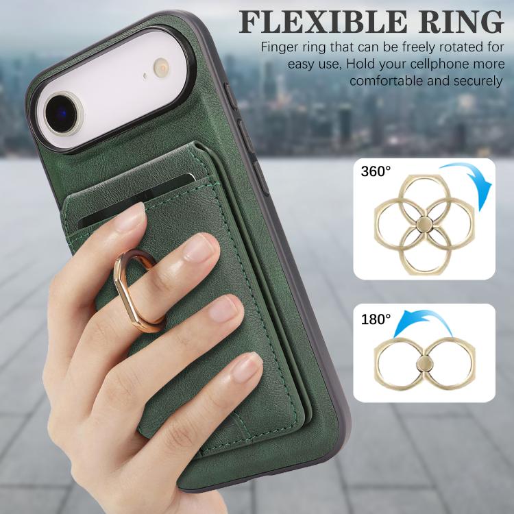 For iPhone Air Kalebol Strong MagSafe Ring Magnetic Card Bag Holder Leather Phone Case(Green) by Kalebol
