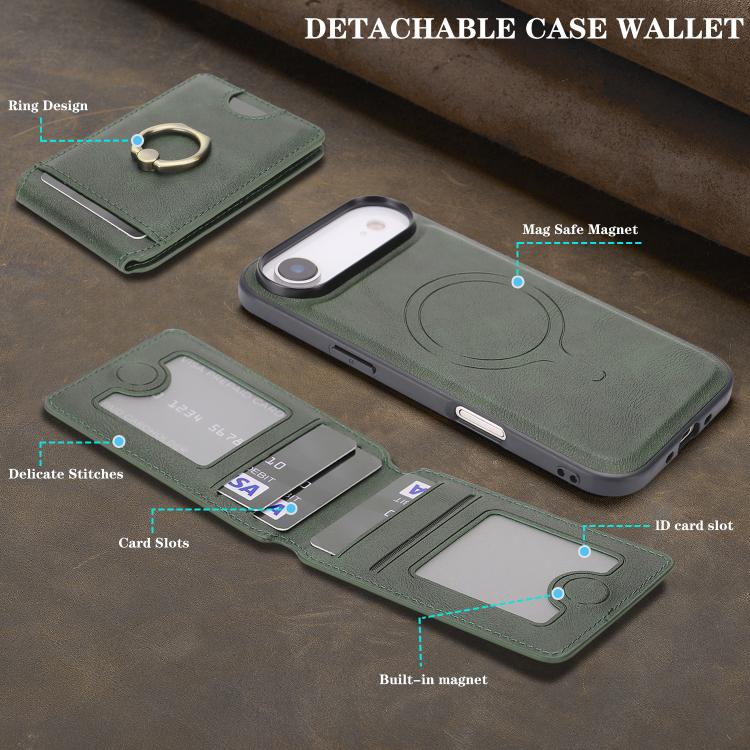 For iPhone Air Kalebol Strong MagSafe Ring Magnetic Card Bag Holder Leather Phone Case(Green) by Kalebol