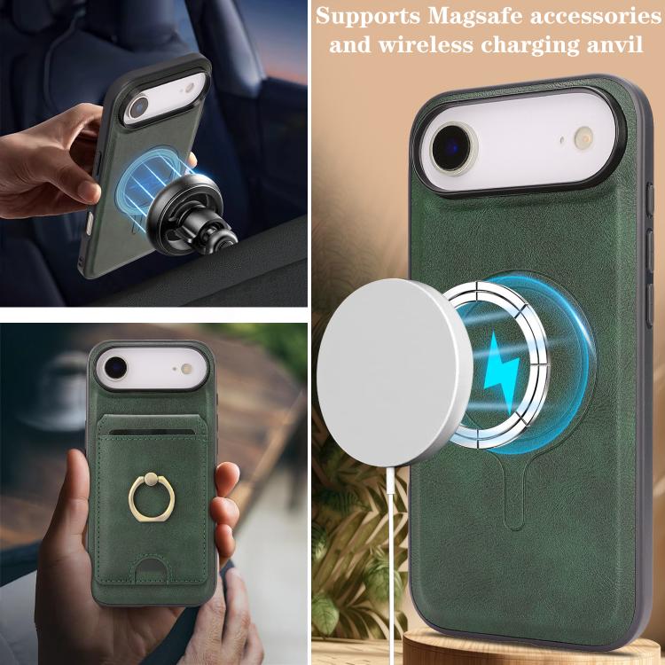 For iPhone Air Kalebol Strong MagSafe Ring Magnetic Card Bag Holder Leather Phone Case(Green) by Kalebol