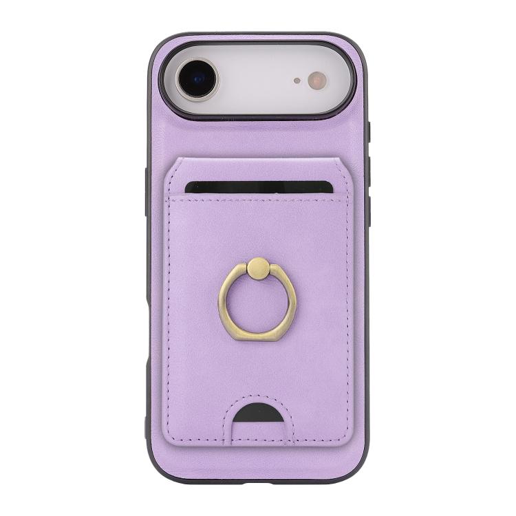 For iPhone Air Kalebol Strong MagSafe Ring Magnetic Card Bag Holder Leather Phone Case(Purple) by Kalebol