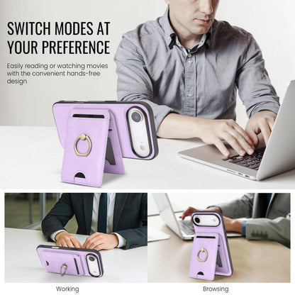 For iPhone Air Kalebol Strong MagSafe Ring Magnetic Card Bag Holder Leather Phone Case(Purple) by Kalebol