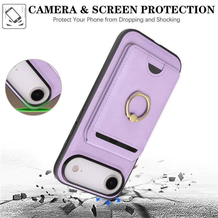 For iPhone Air Kalebol Strong MagSafe Ring Magnetic Card Bag Holder Leather Phone Case(Purple) by Kalebol